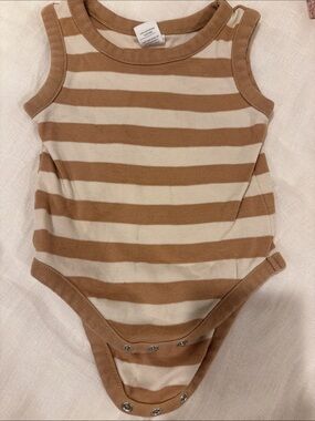 Colored Organics Cream and Tan Striped Tank One-Piece Bodysuit